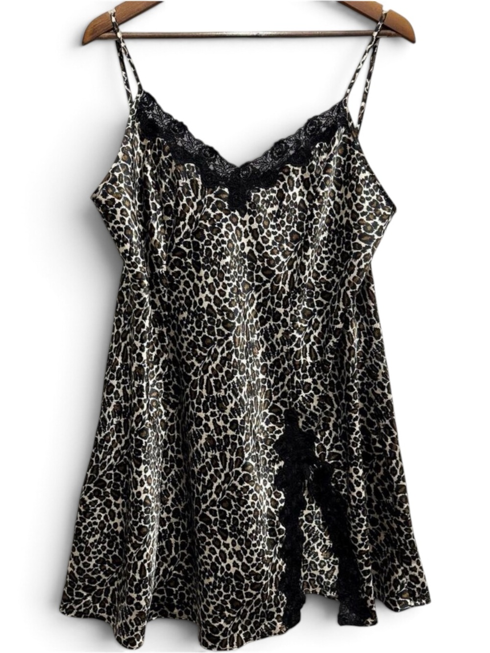 Vintage Leopard Satin Lace Slip Dress Chemise 1X Inner Most